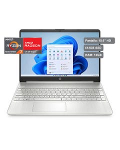   Laptop HP de 15.6", modelo 15-ef2526la, procesador AMD Ryzen 7 5700U, 12GB RAM, disco sólido de 512GB, cámara web 720HD, Bluetooth 5.2, entrada HDMI y tipo C, carga rápida, Wifi, Windows 11, para la oficina o estudiantes universitarios. 