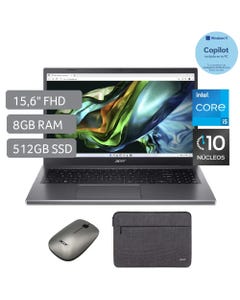 Laptop Acer de 15.6", modelo A515-58P-503Z, procesador Intel Core i5-1335U (13va Generación), 8GB RAM, 512GB de disco sólido, cámara web HD 720 px, entrada USB y USB-C, HDMI, Windows 11, Wifi, Bluetooth 5.1, para oficina o estudiante